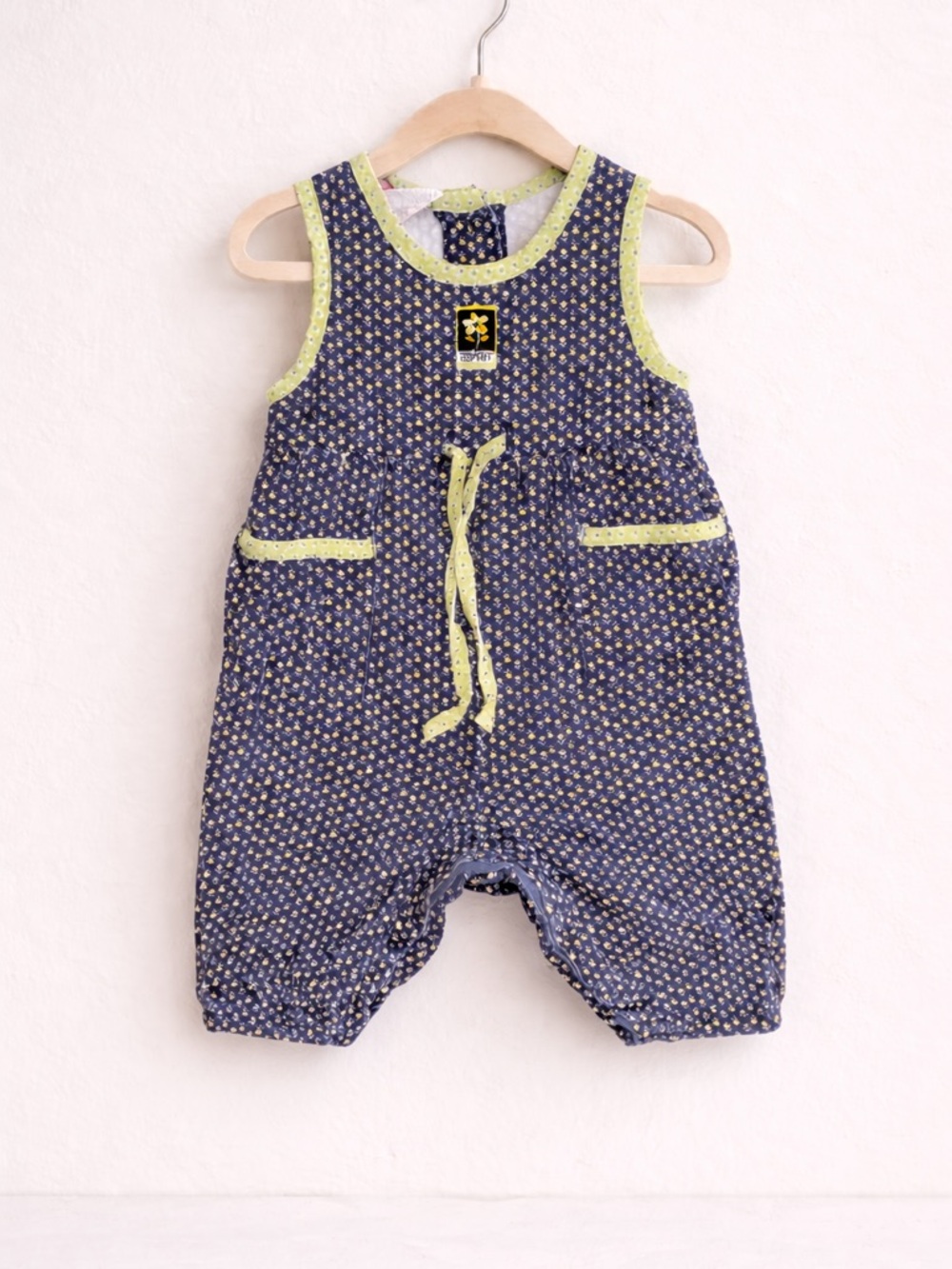 Vintage 90s Esprit Navy Blue and Lime Green Printed Baby Romper